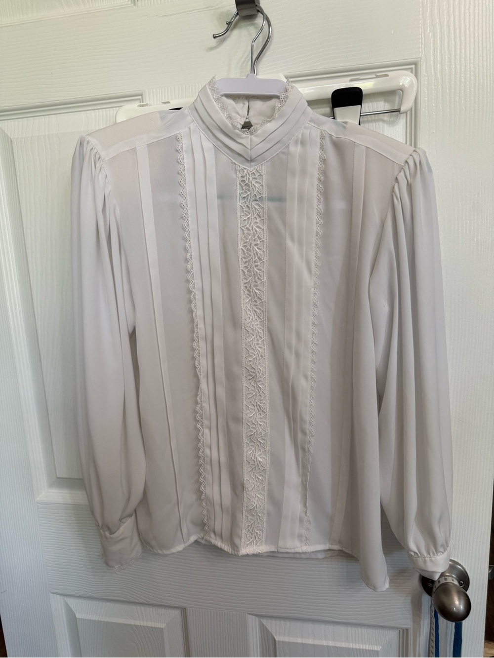 Notations Vintage White Lace High Neck Secretary Blouse Cottagecore 6 career